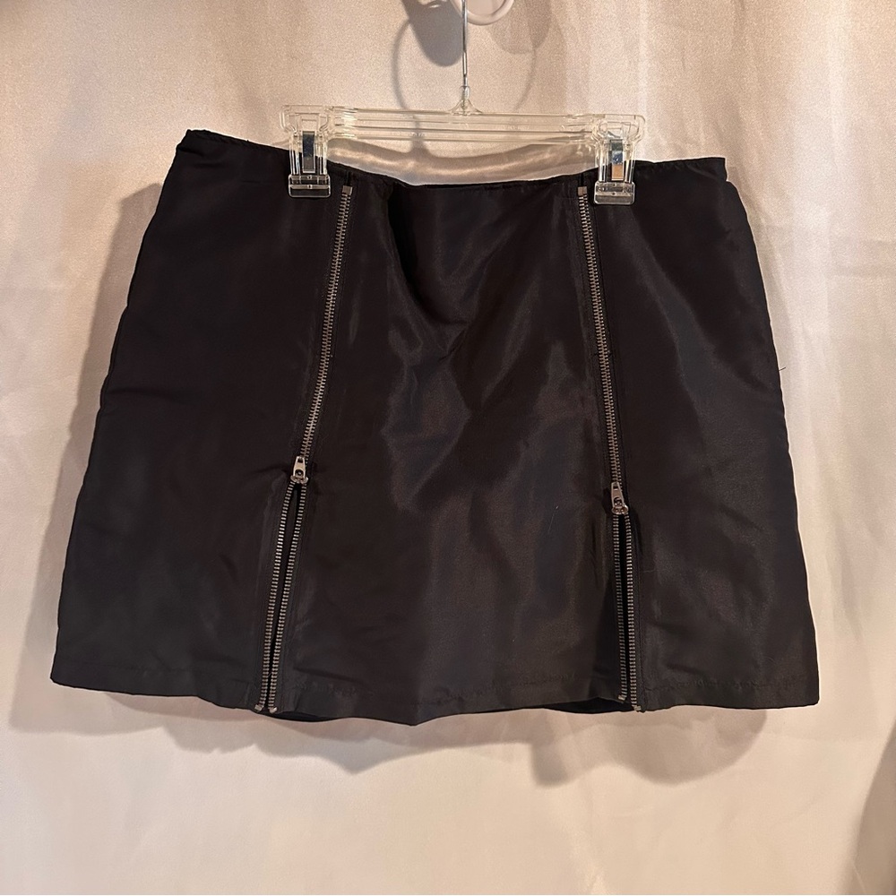 Y2K Steampunk Biker Skirt Glam Rock Black Zippered Mini Skirt Size 9